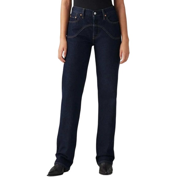 Levi's Denim - Levis Premium 501 90s Western Yoke Straight Jeans Womens 23x30 Dark Wash